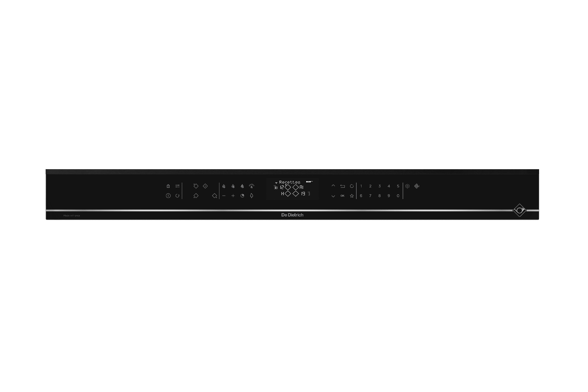 Čitelný bílý LCD displej indukční varné desky De Dietrich DPI4820X